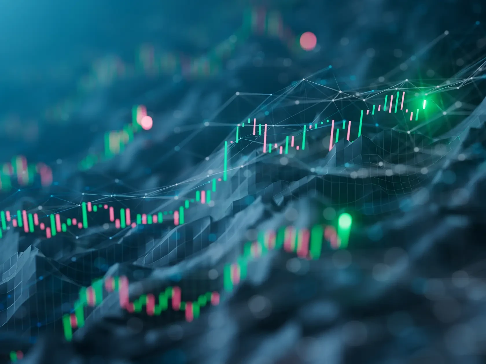 Finanzdaten - Börse, Wohlstand, Bullenmarkt - Grüne und rote Aktiencharts, Diagramme nach oben, finanzielle Gewinne