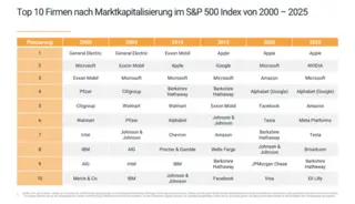 Auflistung der 10 Top Firmen im S&P 500
