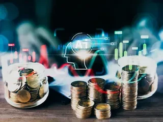 Münzen und KI Kopf analysieren Datenreihen